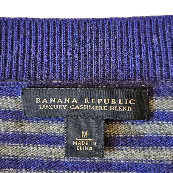 Banana Republic Sweater Stripes Wool Cashmere Purple Grey Women's Medium - Picture 4 of 6